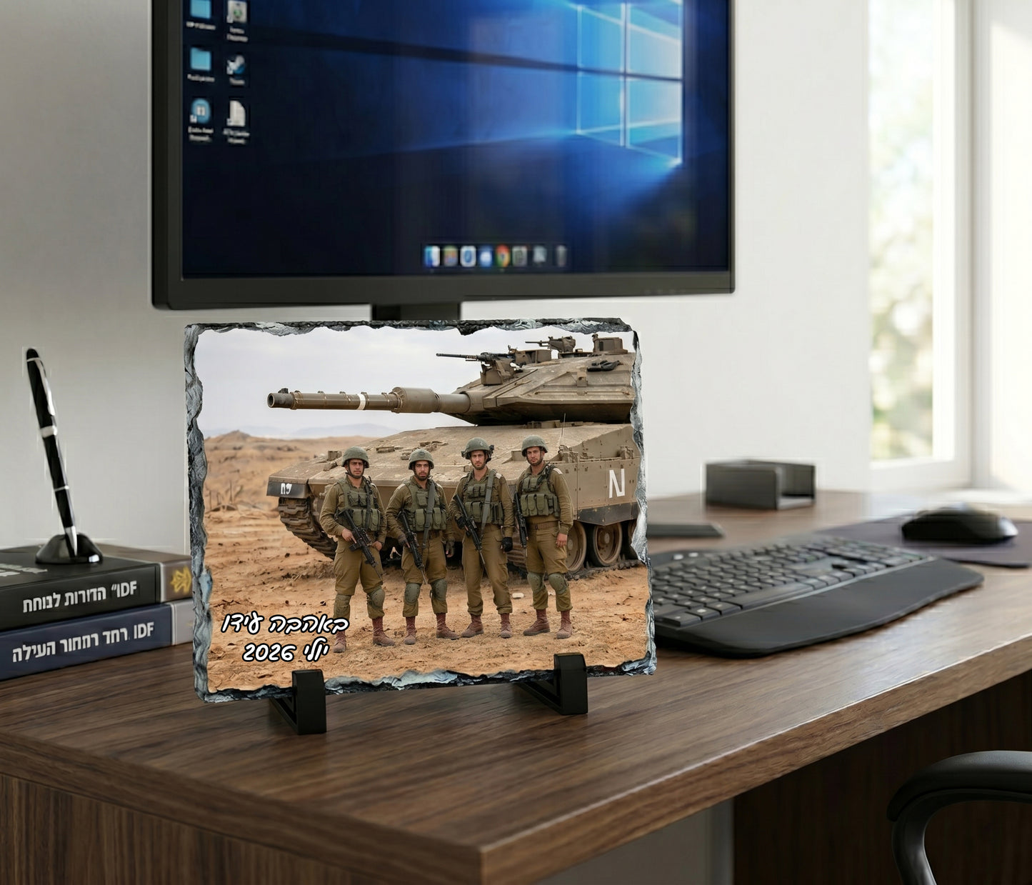 מגן הוקרה יוקרתי – הדפסה אישית על אבן בזלת למפקד/ת גודל 15 על 20 ס''מ